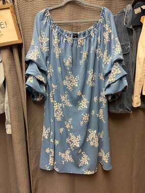 Blue Floral Off-Shoulder Women’s Dress